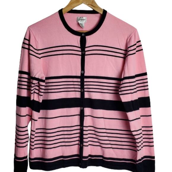 Vintage Liz Baker Cardigan Womens Size Large Pink Y2K Preppy Academia Coquette - Picture 1 of 8